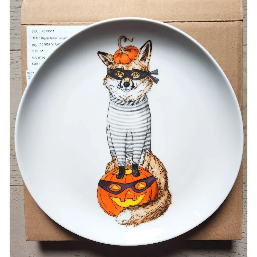 NEW West Elm Halloween Dapper Animals Salad Plate - Fox